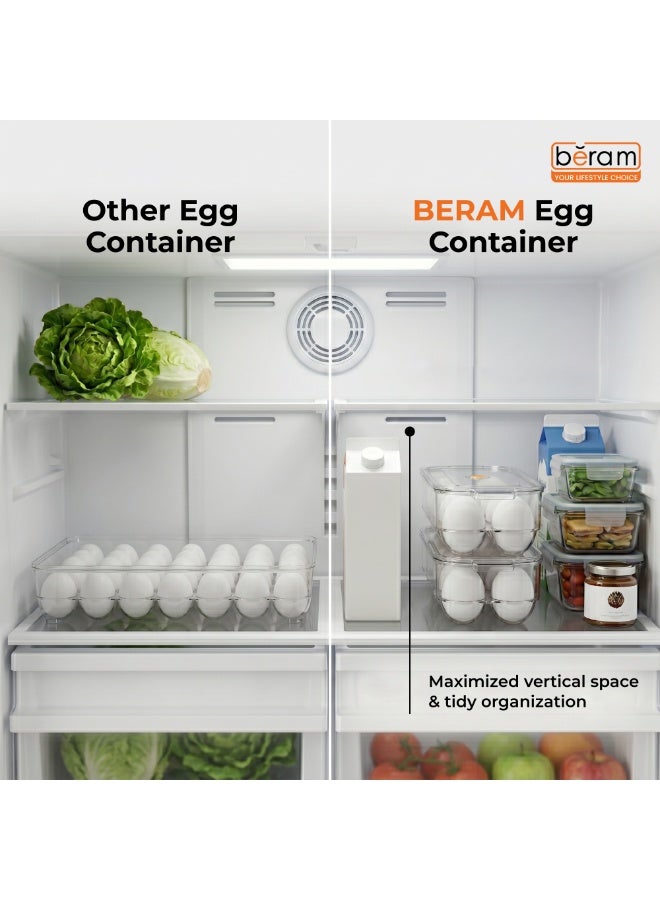 Beram Clear Seal Egg Storage Box Transparent Holder with Lid Clear PET Refrigerator Organizer with Grooved Design for Secure Egg Placement Stackable Fridge Storage Container - Image 5