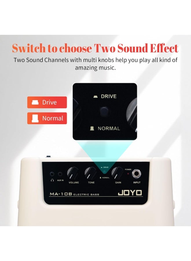 جويو مضخم صوت بيس صغير MA-10B – مضخم بيس محمول للتمرين، 10 واط، قناتين، يعمل بالبطاريات، لموسيقى الجيتار الكهربائي - Image 4