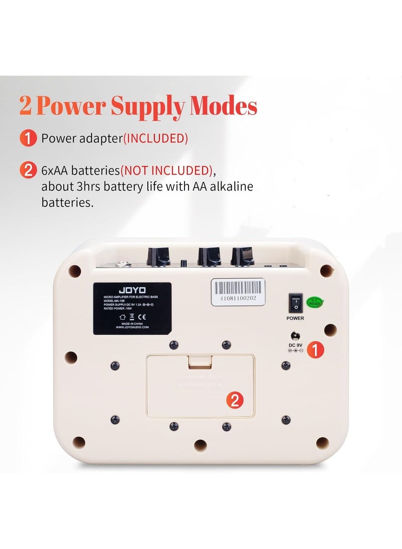 جويو مضخم صوت بيس صغير MA-10B – مضخم بيس محمول للتمرين، 10 واط، قناتين، يعمل بالبطاريات، لموسيقى الجيتار الكهربائي - Image 5