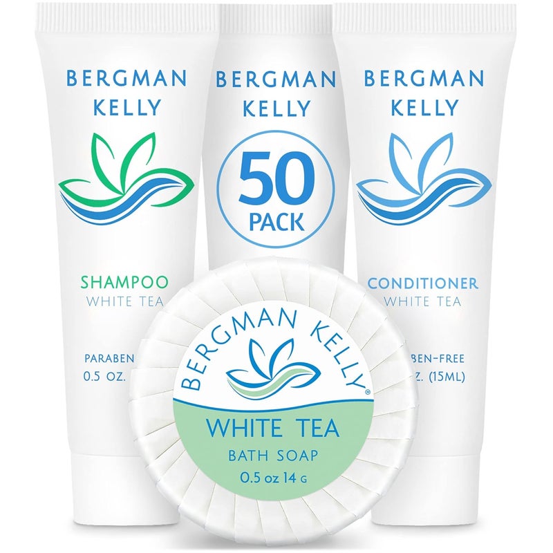 BERGMAN KELLY Round Hotel Soap Bars Shampoo  Conditioner 3Piece Set 05 oz each 150 pc White Tea Delight Your Guests with Revitalizing  Refreshing Mini Travel Toiletries  Bulk Amenities