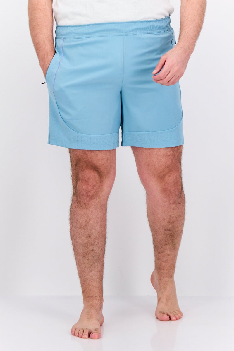 MOTION Men Drawstring Plain Board Shorts, Marina Blue - Image 1