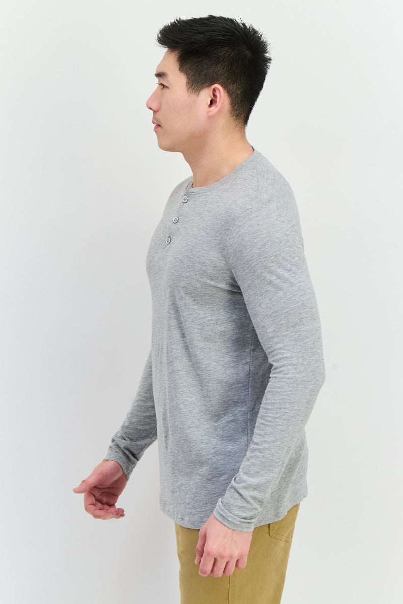 Blue Black Threads Men Henley Neckline Long Sleeves Heather T-Shirts, Grey  - Image 2