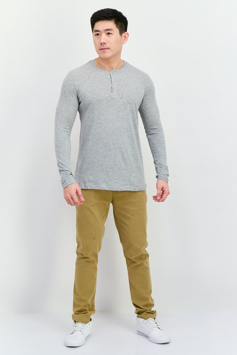 Blue Black Threads Men Henley Neckline Long Sleeves Heather T-Shirts, Grey  - Image 4
