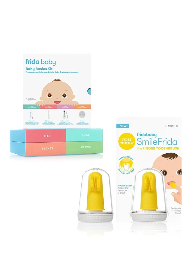 fridababy Baby Basics Kit- Includes NoseFrida, NailFrida, Windi, DermaFrida With Silicone Carry Case And SmileFrida The Finger Toothbrush