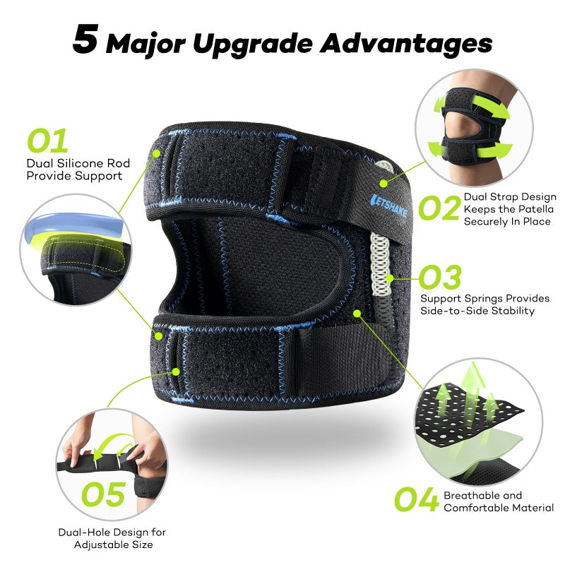 LETSHAKE Patellar Tendon Support Strap with Side Stabilizers & Patella Gel Pads, Knee Brace for Women Men Meniscus Tear, Knee Pain Relief, Arthritis Pain And Support, Double Patella Bands (Large) - Image 4