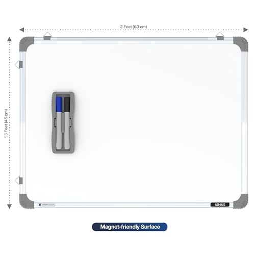 Pragati Systems® Genius Regular Steel (Magnetic) Whiteboard for Kids, Home & Students with Lightweight Aluminium Frame | Magnet-Friendly Dry Erase Marker Board | Small Size 1.5x2 Feet (Pack of 1) - Image 2