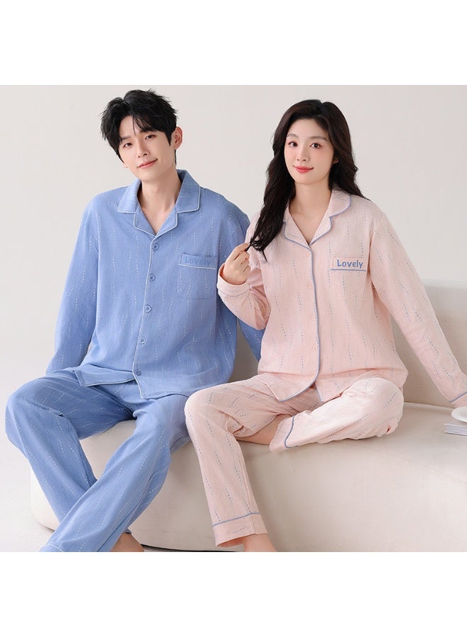 Cotton Couples Pyjamas Set Men Autumn Loungewear Casual Women's Pijamas Long Sleep Tops Pant couples matching Clothings - Image 1