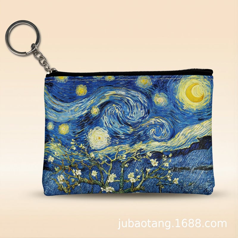 Ultra Slim Lightweight Van Gogh Coin Purse Pocket Friendly Mini Pouch Key Chain Attached - Image 5