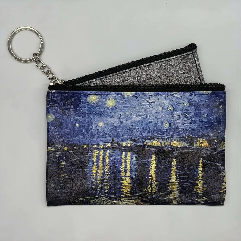 Ultra Slim Lightweight Van Gogh Coin Purse Pocket Friendly Mini Pouch Key Chain Attached - Image 4