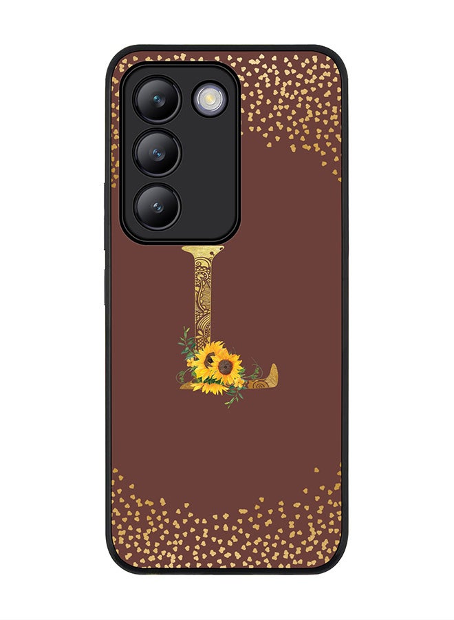 Stylizedd Rugged Black edge case for Vivo V30 Lite 5G, Flexible Cover -  Custom Monogram Initial Letter Mandala Floral Pattern Alphabet - L  (Brown ) - Image 1