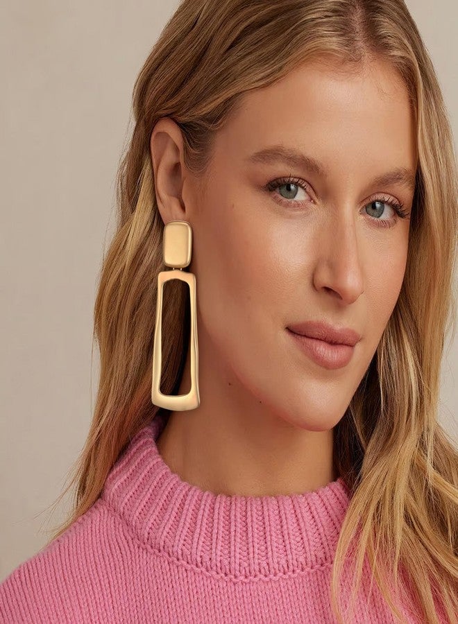 FANZE 2 Pairs Long Dangle Matte Gold Sliver Clip on Earrings for Women No Piercing Fashion Chunky Jewelry Gift for Party Prom Wedding Valentines Chrismas - Image 3