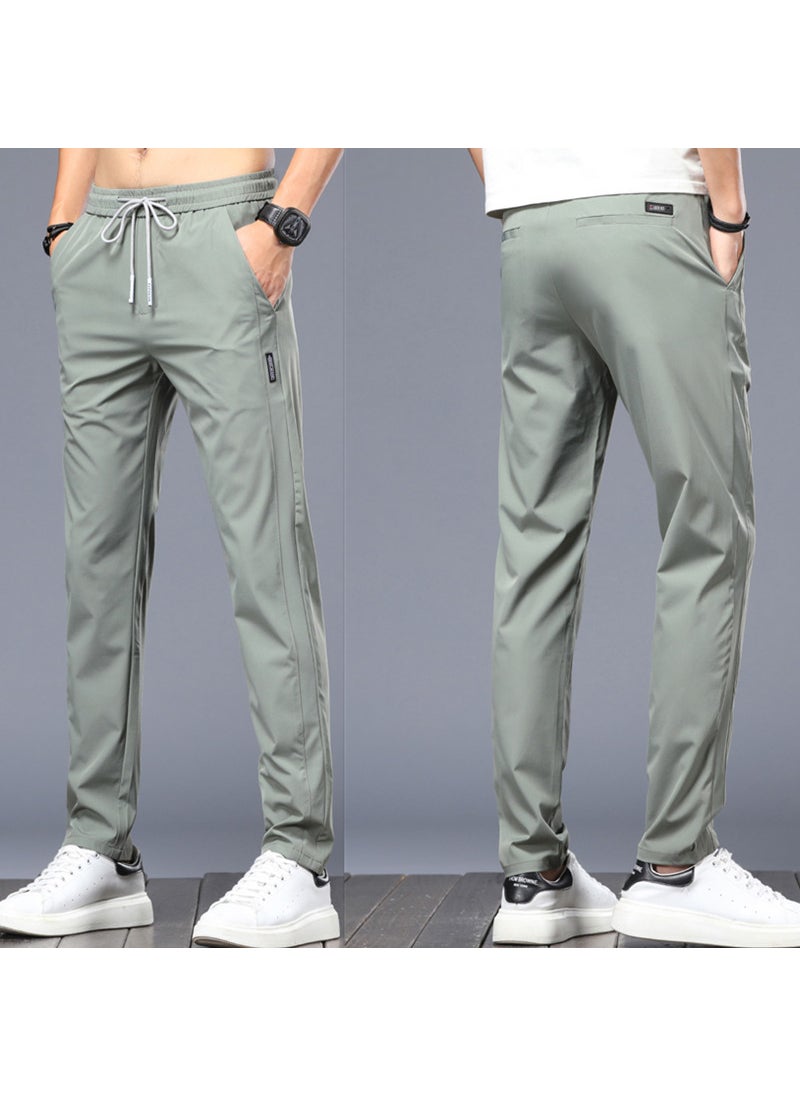 Generic Four Seasons Men's Ice Silk Pants Stretch Regular Four Seasons Trendy Casual Pants Breathable Sweat Absorbing Soft Tether Men's Pants  - Image 3
