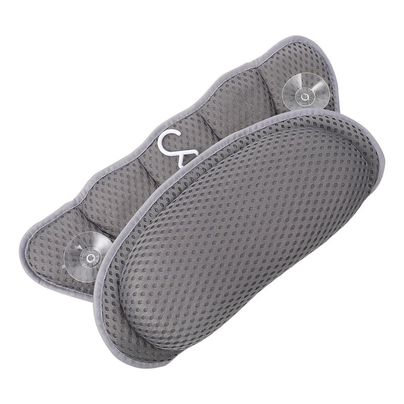 Fish Tail Bath Pillow with 6 Suction Cups 4D Mesh Head Support Cushion for Neck and Back Relaxation Grey - Image 2