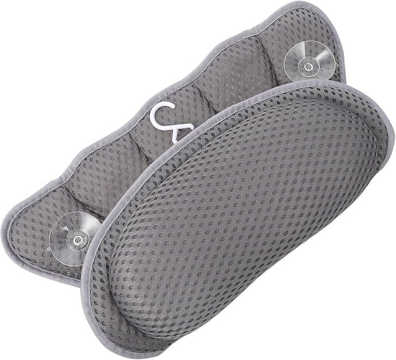 Fish Tail Bath Pillow with 6 Suction Cups 4D Mesh Head Support Cushion for Neck and Back Relaxation Grey - Image 1