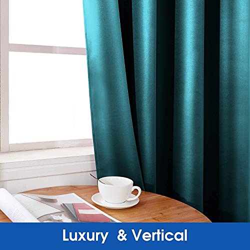 HOMEIDEAS 2 Panels Teal Faux Silk Blackout Curtains, 52 X 108 Inch Room Darkening Satin Thermal Insulated Window Drapes for Bedroom, Indoor, Nursery - Image 3