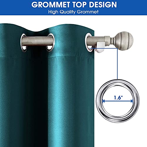 HOMEIDEAS 2 Panels Teal Faux Silk Blackout Curtains, 52 X 108 Inch Room Darkening Satin Thermal Insulated Window Drapes for Bedroom, Indoor, Nursery - Image 5