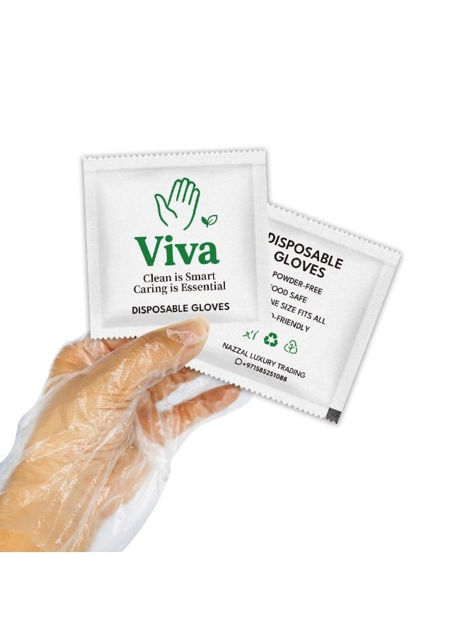Viva Disposable Gloves – (200 Pairs) Individually Packed – Clear, Powder-Free, Food Safe, One Size Fits Most – Premium Hygiene for Restaurants & Home Use - Image 1