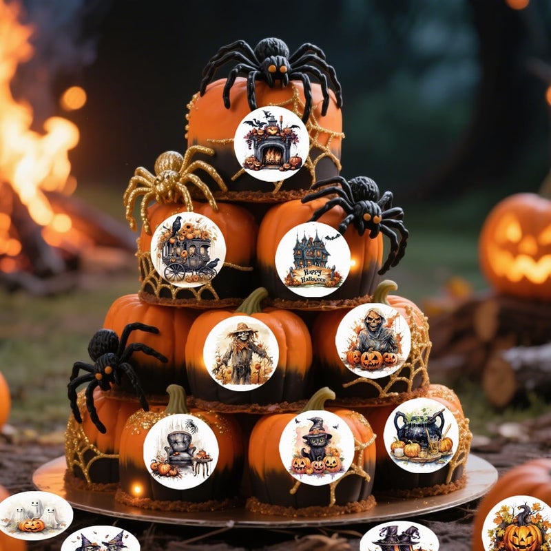 Fyeoxle 36PCS Edible Happy Halloween Cupcake Toppers Wafer Paper Pumpkins Ghost Black Cats Cupcake Picks Skull Cupcake Toppers for Halloween Eve Theme Party Birthday Decor Supplies - Image 4