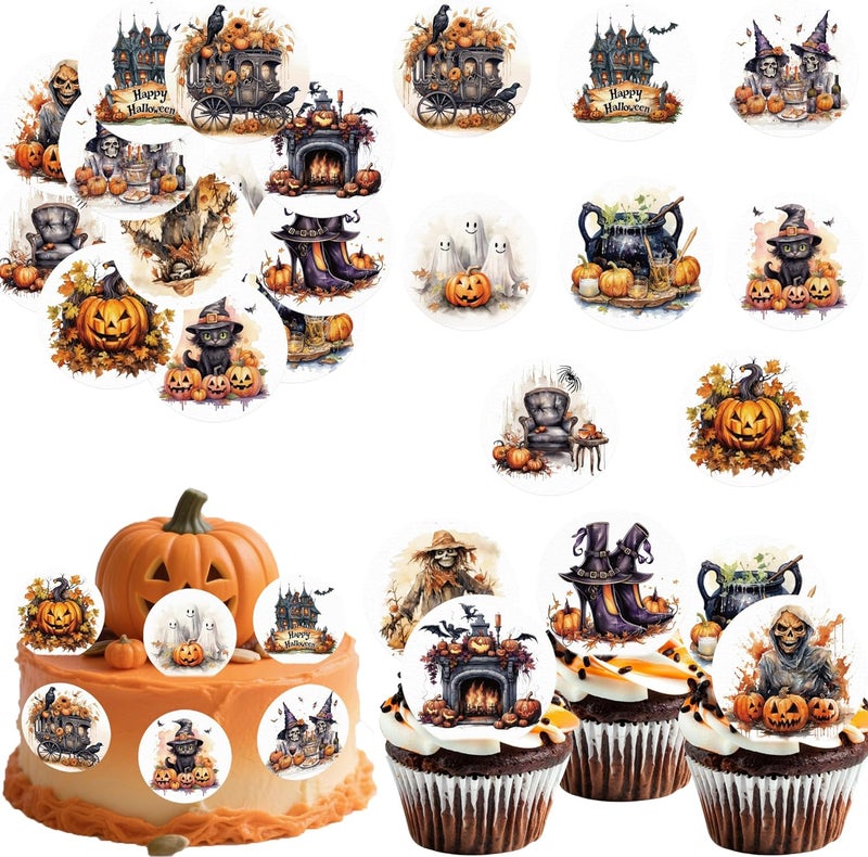 Fyeoxle 36PCS Edible Happy Halloween Cupcake Toppers Wafer Paper Pumpkins Ghost Black Cats Cupcake Picks Skull Cupcake Toppers for Halloween Eve Theme Party Birthday Decor Supplies - Image 1