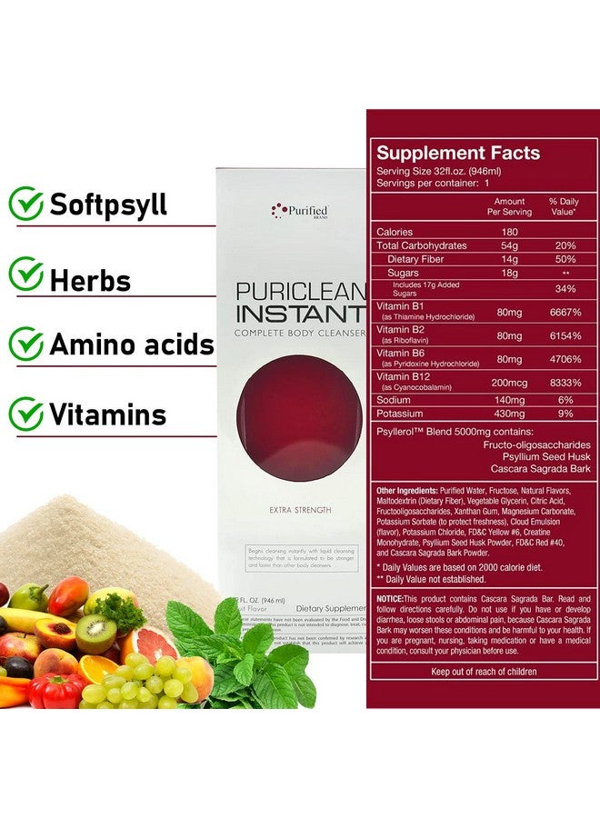 Wellgenix Puriclean Instant Complete Body Cleanser, 32 Fl Oz Fruit Punch, Premium Extra Strength Herbal Cleanse Detox Drink (2 Pack) - Image 2