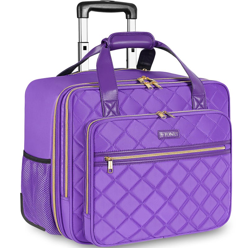 Ytonet Rolling Briefcase for Women, 17.3 Inch Large Rolling Laptop Bag with Wheels, Water Resistant Stylish Overnight Computer Bag for Work Travel College Business Wife Mom Teacher, Purple - Image 1