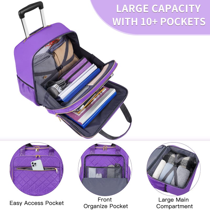 Ytonet Rolling Briefcase for Women, 17.3 Inch Large Rolling Laptop Bag with Wheels, Water Resistant Stylish Overnight Computer Bag for Work Travel College Business Wife Mom Teacher, Purple - Image 4
