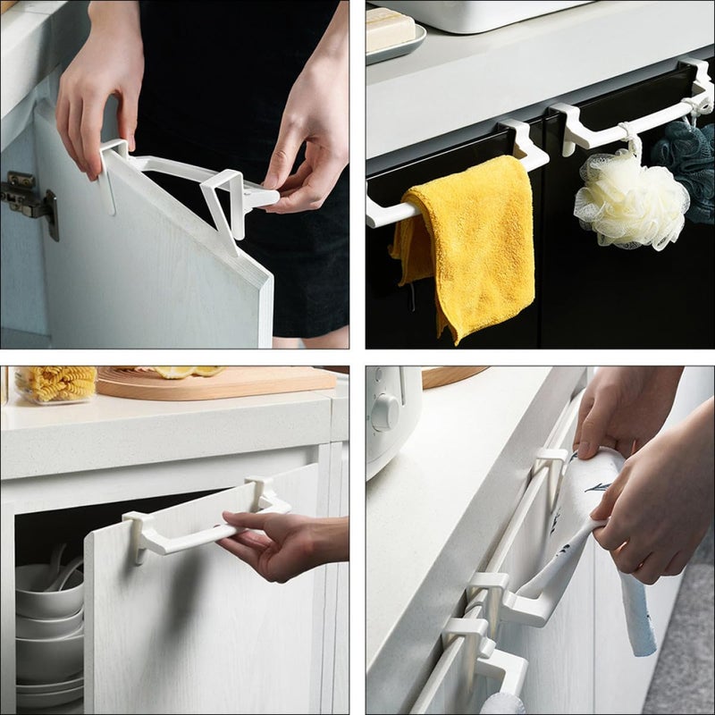 6Pcs Plastic Single Rod Towel Racks Over Cabinet Door Towel Holder Bathroom Washcloth Organizer White for Home Storage - Image 4