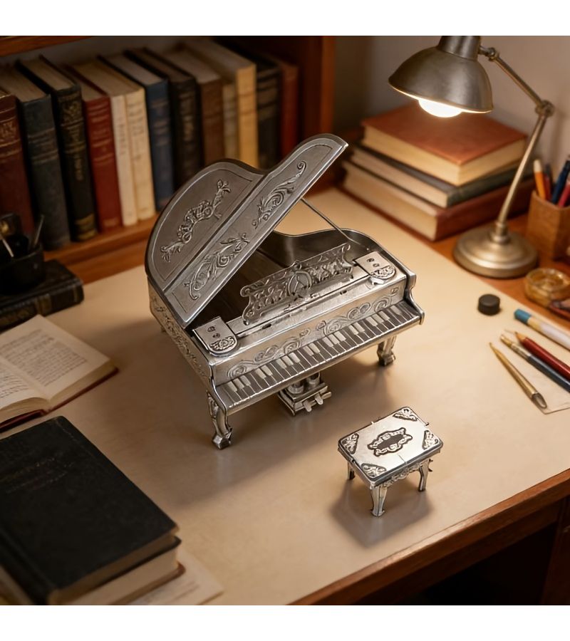 Silver Piano Metal Puzzle Assembly Toy 3D Three Dimensional Game Creative Musical Instrument Model Craft Home Decoration Piece Artwork Christmas Halloween Gift Educational Puzzle Toy - Image 1
