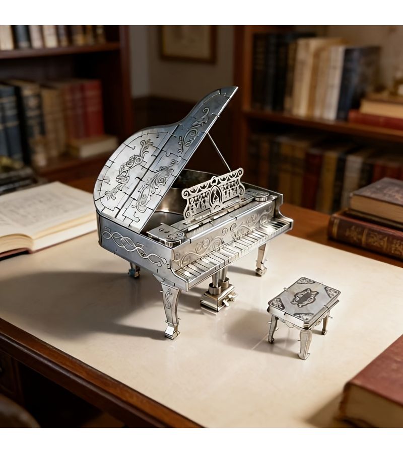 Silver Piano Metal Puzzle Assembly Toy 3D Three Dimensional Game Creative Musical Instrument Model Craft Home Decoration Piece Artwork Christmas Halloween Gift Educational Puzzle Toy - Image 5