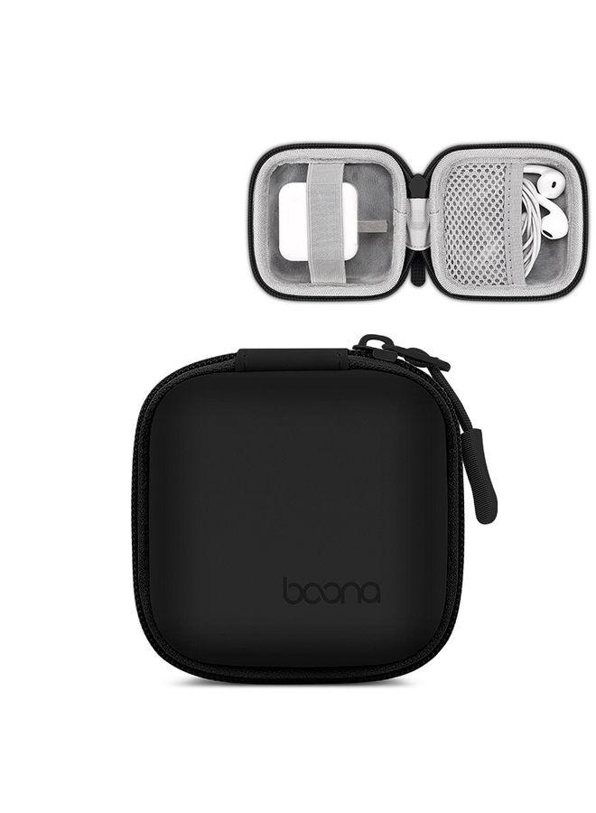 HuHa Baona BN-F001 Leather Digital Headphone Cable U Disk Storage Bag, Specification: Small Square Black  - Image 1