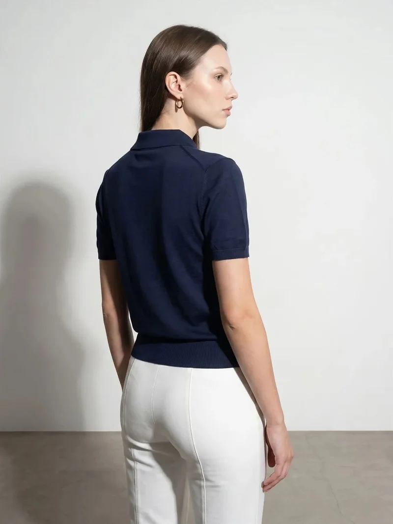 ديلفين DILVIN Slim Fit Polo Collar Knitted Blouse
