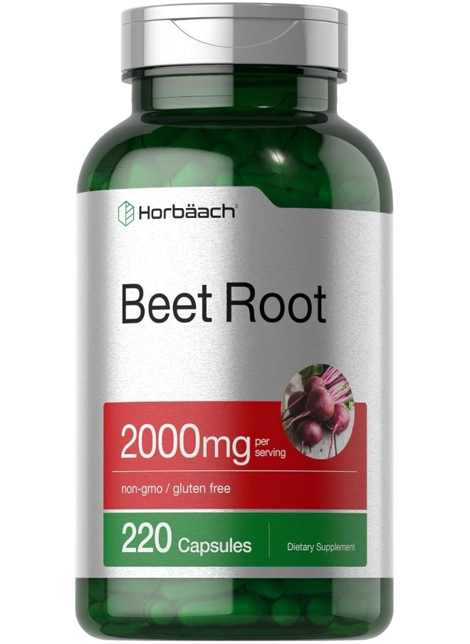 Horbaach Beet Root Powder Capsules 2000Mg 220 Pills Herbal Extract Gluten Free, Non-Gmo Supplement  - Image 1