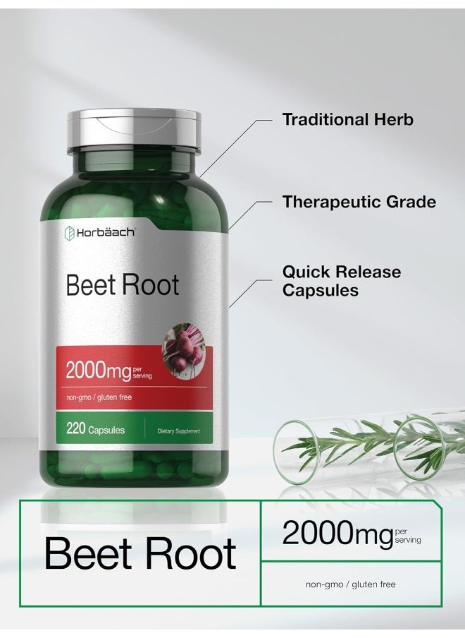 Horbaach Beet Root Powder Capsules 2000Mg 220 Pills Herbal Extract Gluten Free, Non-Gmo Supplement  - Image 4