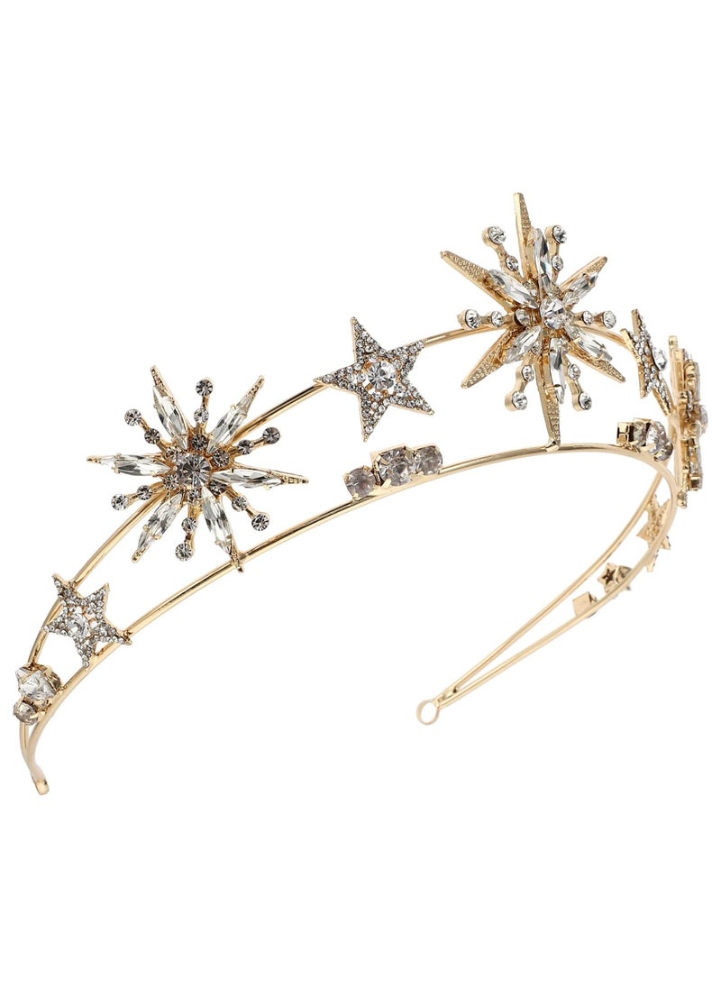 KALLORY - Rhinestone Star Headband for Women Glitter Hair Band Princess Tiara for Wedding Golde Headband Headpiece - Image 1