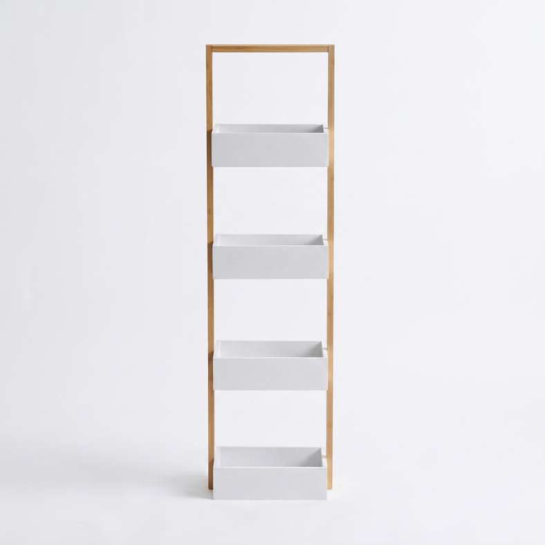 Pan Home Iliad 4 Tier Bamboo Storage Caddy 25x18x90cm - White/Natural - 213MTA9900196 - Image 4