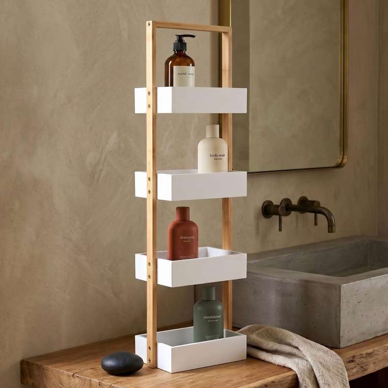 Pan Home Iliad 4 Tier Bamboo Storage Caddy 25x18x90cm - White/Natural - 213MTA9900196 - Image 1