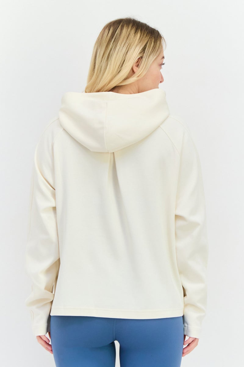 PUMA Women Relaxed Fit Embroidered Logo Outdoor Hoodie, Cream  - Image 3