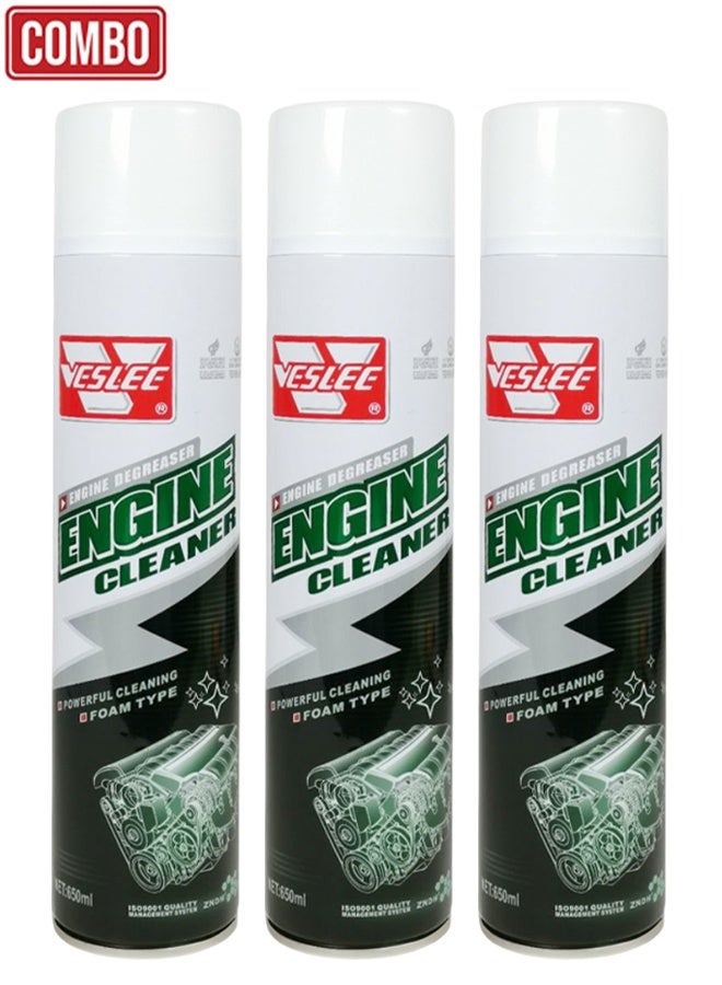 VESLEE Combo - Buy 3pcs VESLEE Engine Degreaser Cleaner 650ml Heavy-Duty Foam Type Engine Cleaner for Cars, Bikes, Trucks & Machinery Removes Oil, Grease, Dirt, Grime, and Rust Fast Action Spray for Engine Bay Maintenance - Image 1