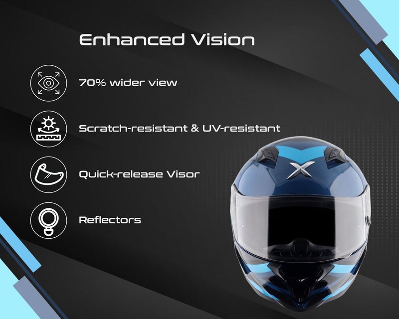 Axor Hunter Cornet ISI ECE and DOT Certified Matte Finish Full Face Helmet for Men with Pinlock Fitted Clear Visor-Dark Blue Blue-M - Image 5