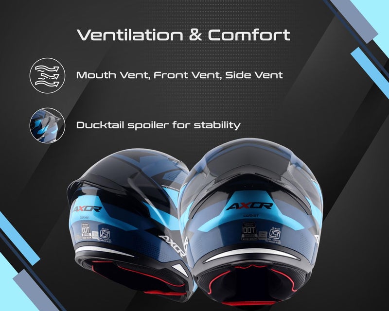 Axor Hunter Cornet ISI ECE and DOT Certified Matte Finish Full Face Helmet for Men with Pinlock Fitted Clear Visor-Dark Blue Blue-M - Image 4