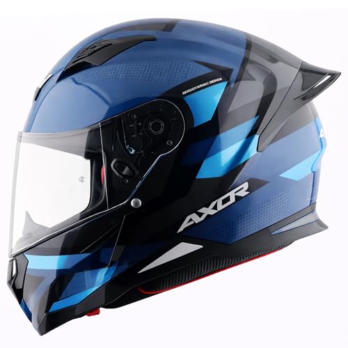 Axor Hunter Cornet ISI ECE and DOT Certified Matte Finish Full Face Helmet for Men with Pinlock Fitted Clear Visor-Dark Blue Blue-M - Image 1