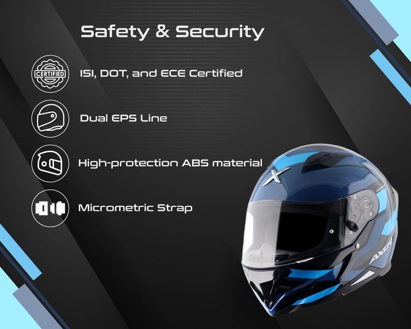 Axor Hunter Cornet ISI ECE and DOT Certified Matte Finish Full Face Helmet for Men with Pinlock Fitted Clear Visor-Dark Blue Blue-M - Image 3