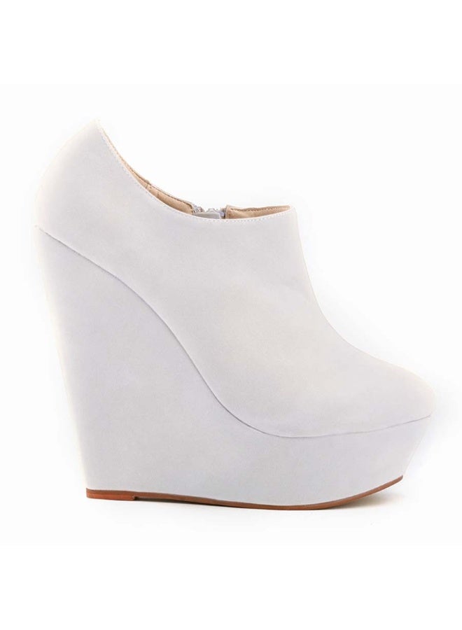 Loquat Flannel platform wedge low-top side-zip women's single boots 14cm White  - Image 2