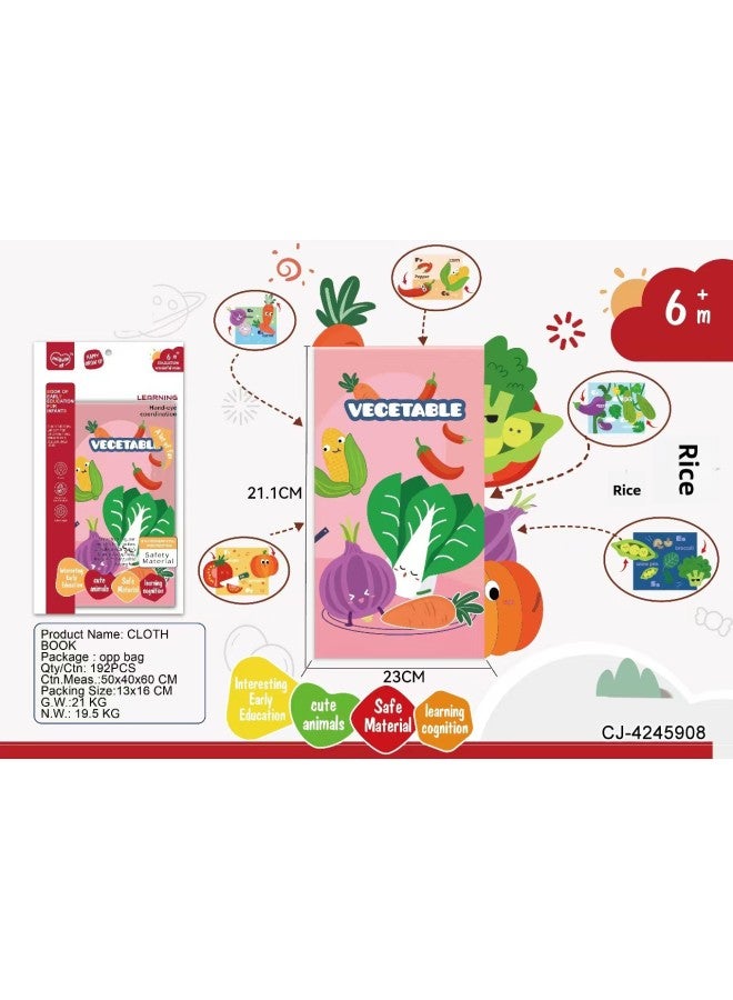 Infant Cloth Book 0-3 Years Old Enlightenment Early Education Three-dimensional Tail Cloth Book Ring Paper Tear Baby Educational Toy Book-Color:Vegetable World Tail Cloth Book ]-Specifications:13*16cm  - Image 1