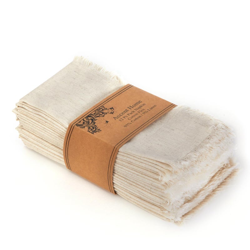 ACCENTHOME Natural Cotton Linen Napkin Set of 12 18x18 inch Dinner Napkins - Washable Soft Premium Hotel Quality Reusable Hemmed Edges Napkins Perfect Table Linens for Family Dinners, Weddings - Image 1