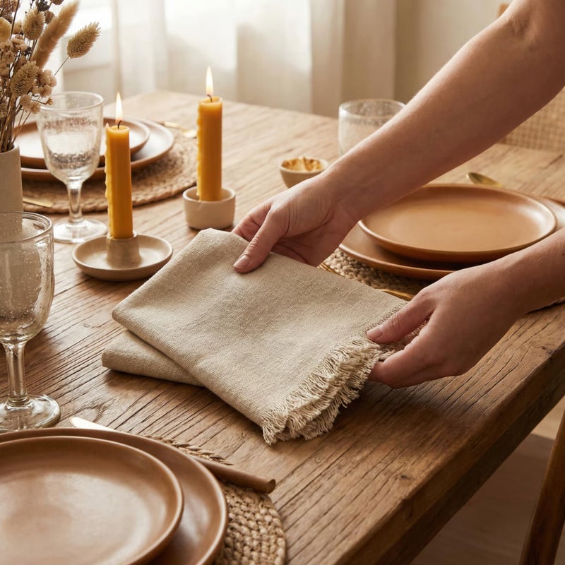 ACCENTHOME Natural Cotton Linen Napkin Set of 12 18x18 inch Dinner Napkins - Washable Soft Premium Hotel Quality Reusable Hemmed Edges Napkins Perfect Table Linens for Family Dinners, Weddings - Image 3