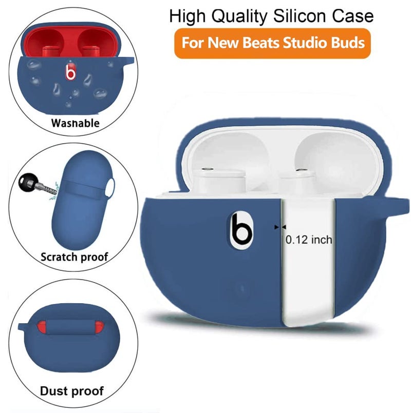 Olytop for Beats Studio Buds/Bud + Case with Cleaner kit 2021/2023, Soft Silicone Case New Beat Studio Buds Plus Cover Protective Skin with Keychain for Beat Studio Earbuds, Blue - Image 2