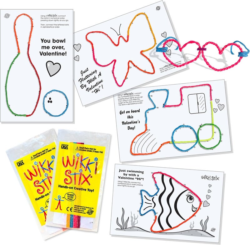 WikkiStix Wikki Stix Valentines Fun Favors 50 Pak Valentines Gifts for Kids and Kids Classroom Gift Bags 50 Individually Packaged Paks each with 8 Wikki Stix and ConnecttheDot Craft Made in USA - Image 4