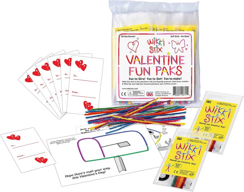 WikkiStix Wikki Stix Valentines Fun Favors 50 Pak Valentines Gifts for Kids and Kids Classroom Gift Bags 50 Individually Packaged Paks each with 8 Wikki Stix and ConnecttheDot Craft Made in USA - Image 3