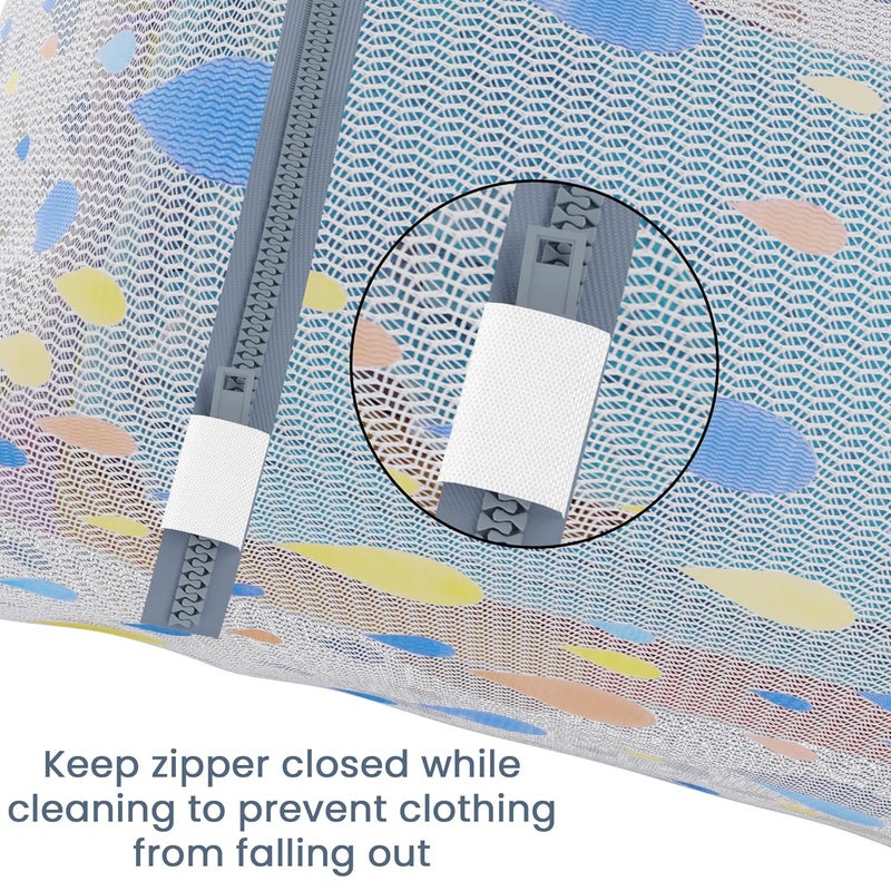 Kuber Industries Set of 9 Polyester Mesh Laundry Bag with Zip Reusable Washing Bags for Washing Machine Ideal for Delicate Fabrics Lingerie Shoes Protection YZ93 Drop Print White - Image 2